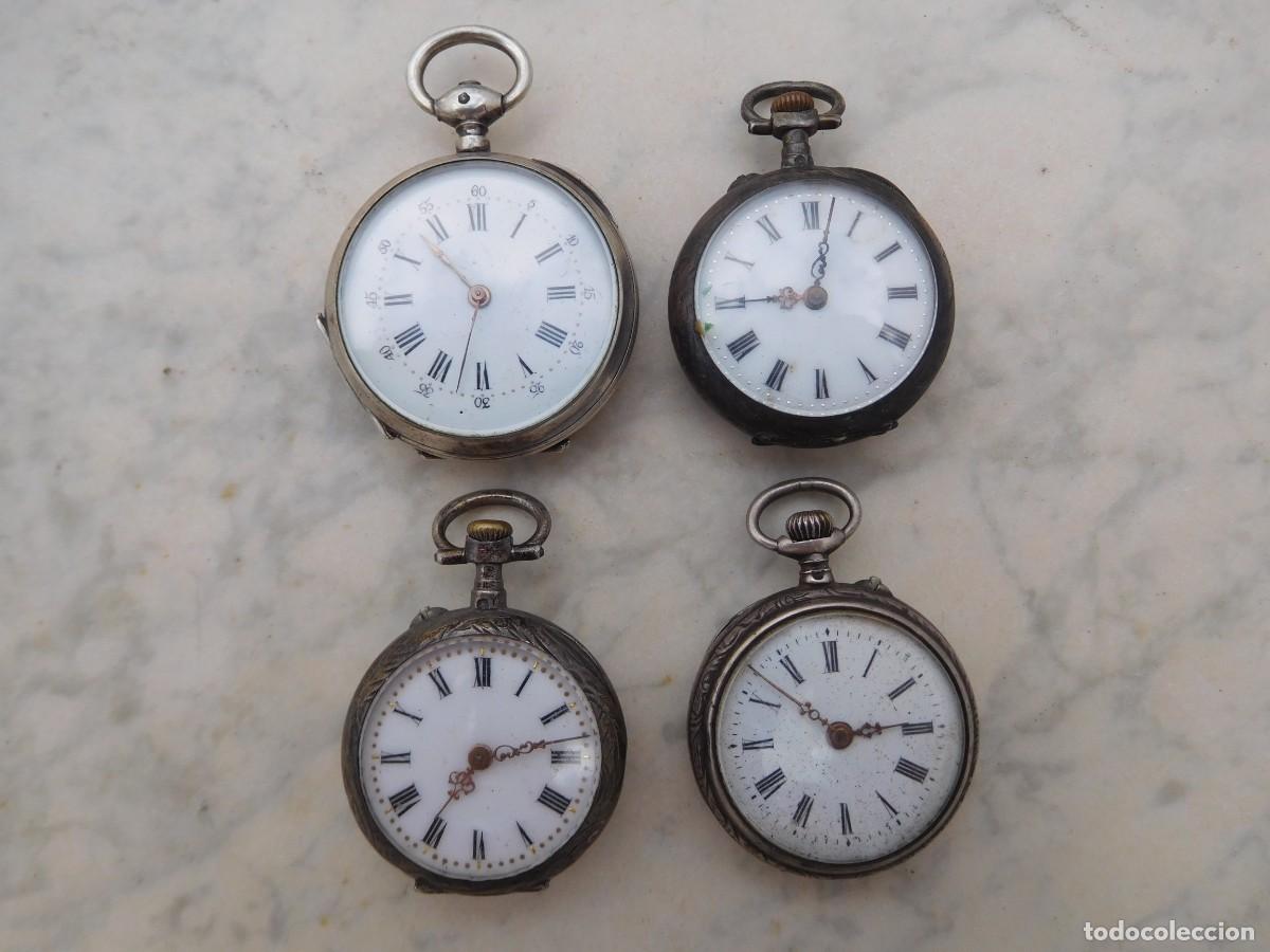 Relojes de bolsillo: Lote de 4 relojes peque&ntilde;os de plata