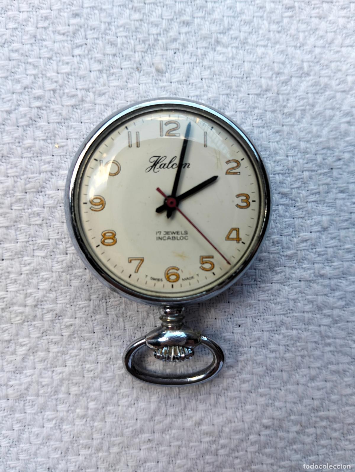 Pocket watches: Antiguo reloj de bolsillo de metal color plateado Halcon 17 jewels incabloc swiss made