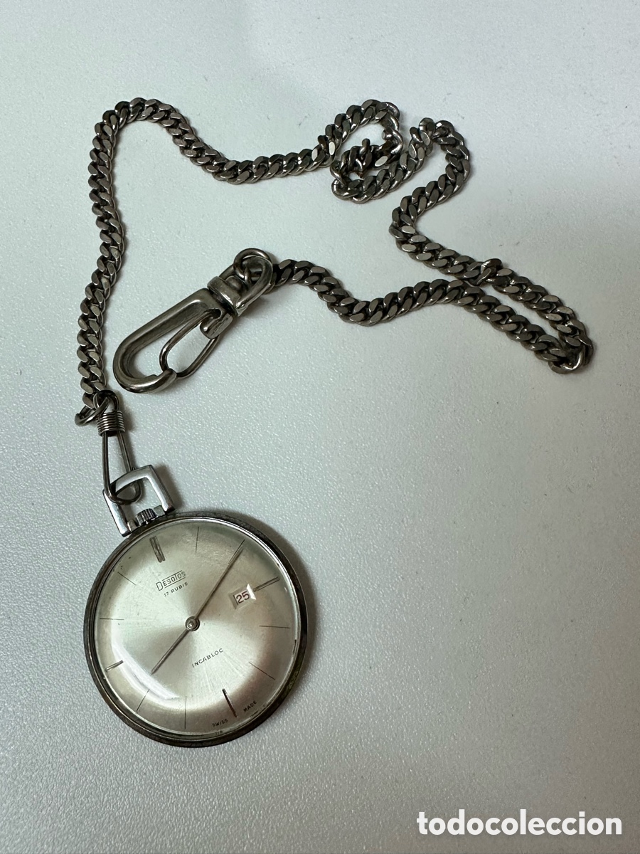Relojes de bolsillo: Antiguo Reloj DESOTOS De Bolsillo Con D&iacute;a Incabloc De Cuerda SWISS VINTAGE