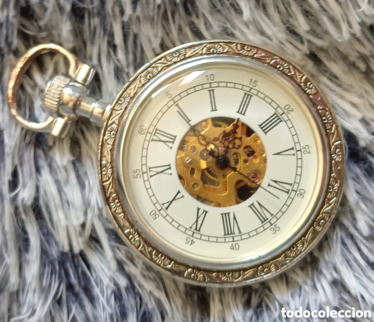 Relojes de bolsillo: Original reloj de bolsillo mec&aacute;nico, de cuerda plateado 4,8cm di&aacute;m. Muy bonito