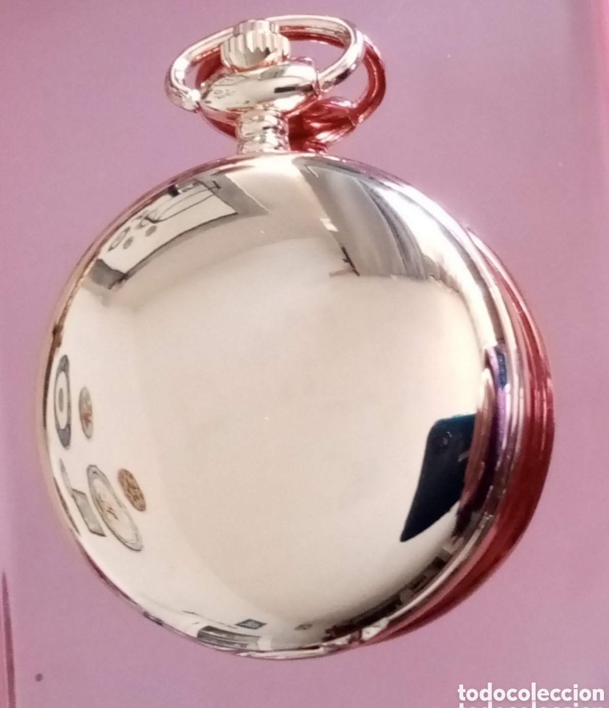 Relojes de bolsillo: Original reloj de bolsillo de carga manual color oro rosa, cobre. Con brillo espejo 4,5cm di&aacute;m. Tapa