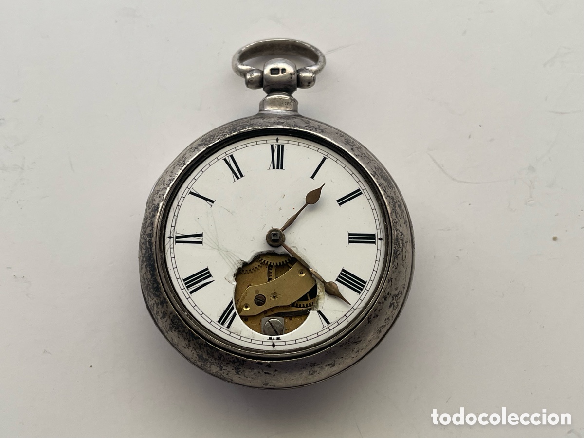 Relojes de bolsillo: Reloj de bolsillo ingl&eacute;s plata de ley - caja doble - para piezas