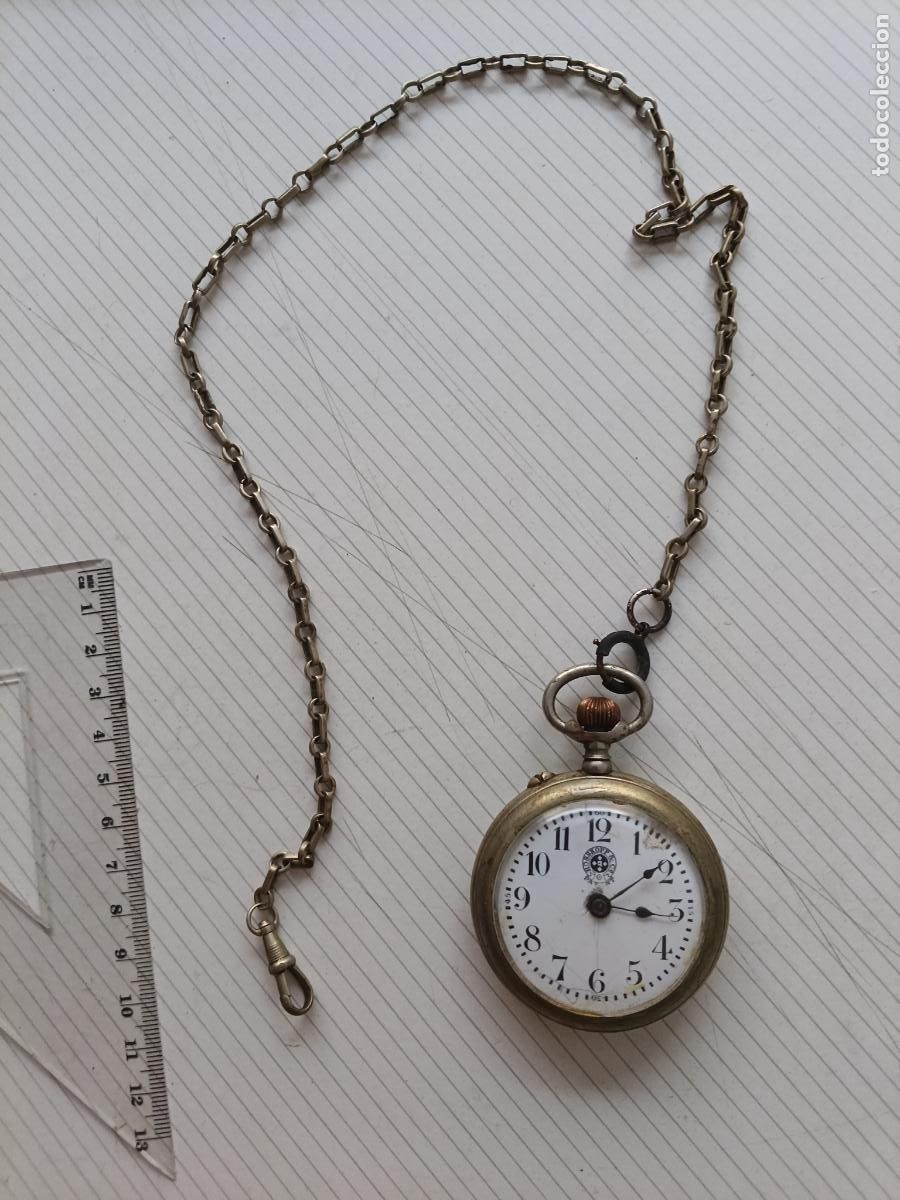 Relojes de bolsillo: Reloj de bolsillo Roskopf patent con cadena, en funcionamiento