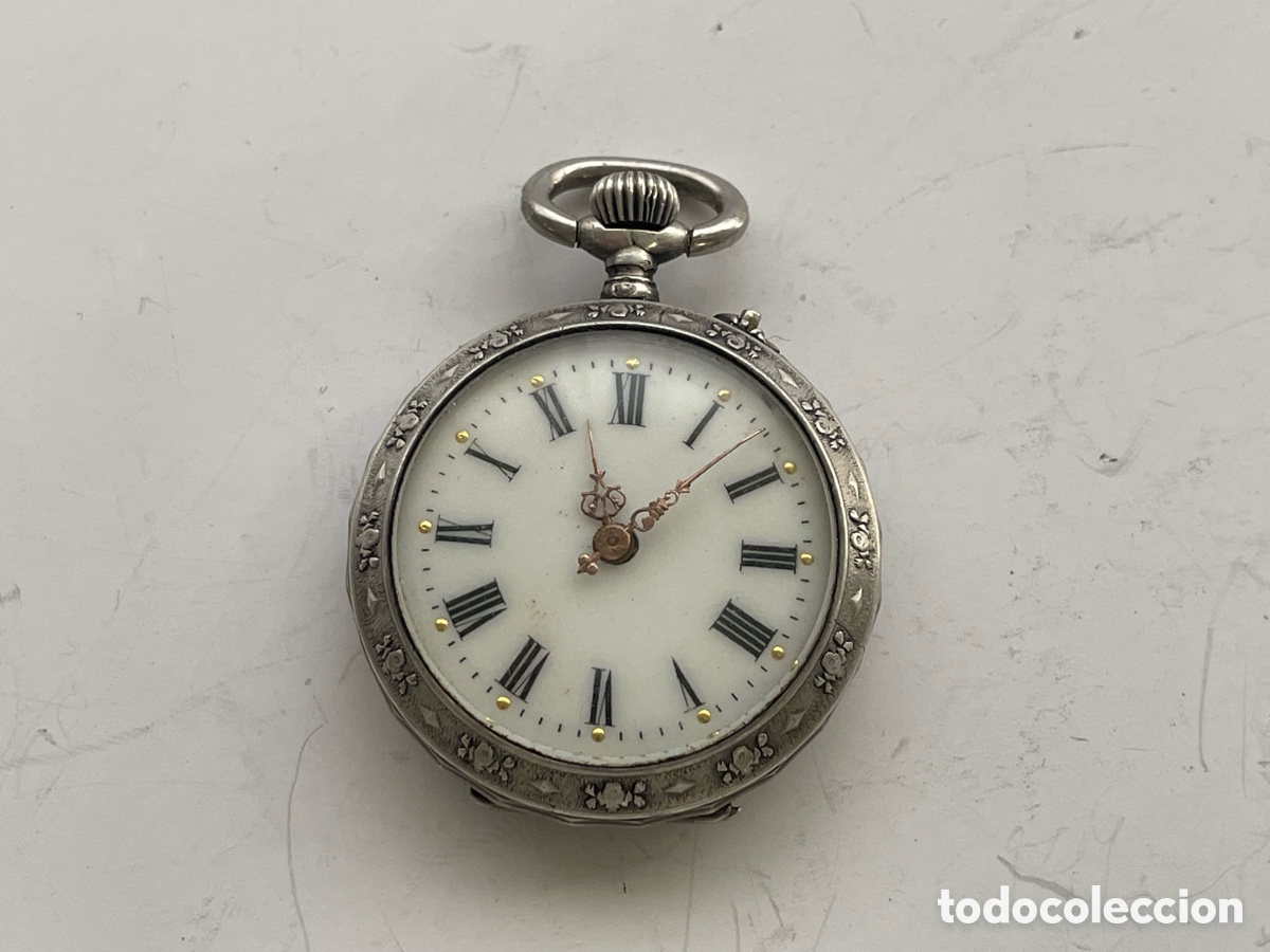 Relojes de bolsillo: Reloj bolsillo/colgante dama, plata contrastada (cangrejo), grabado, sello C.R&C