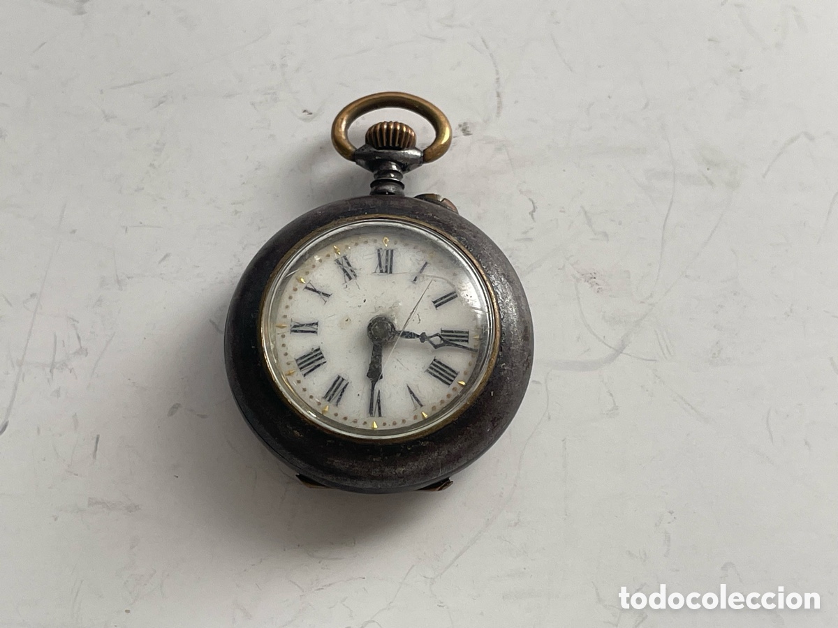 Relojes de bolsillo: Reloj bolsillo/colgante dama, caja metal oscuro, cristal agrietado