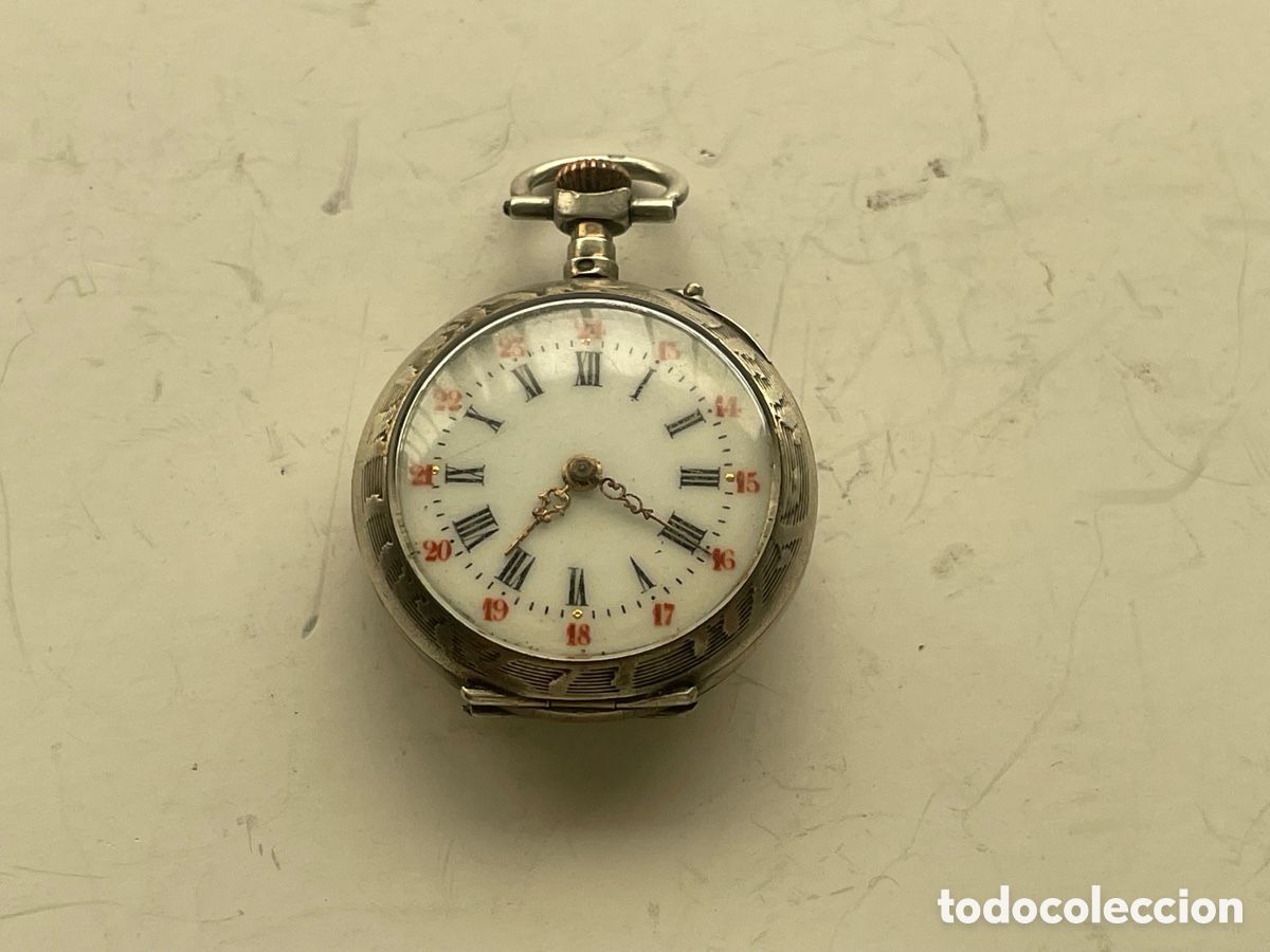 Relojes de bolsillo: Reloj bolsillo/colgante dama, plata, esfera doble 12h/24h,