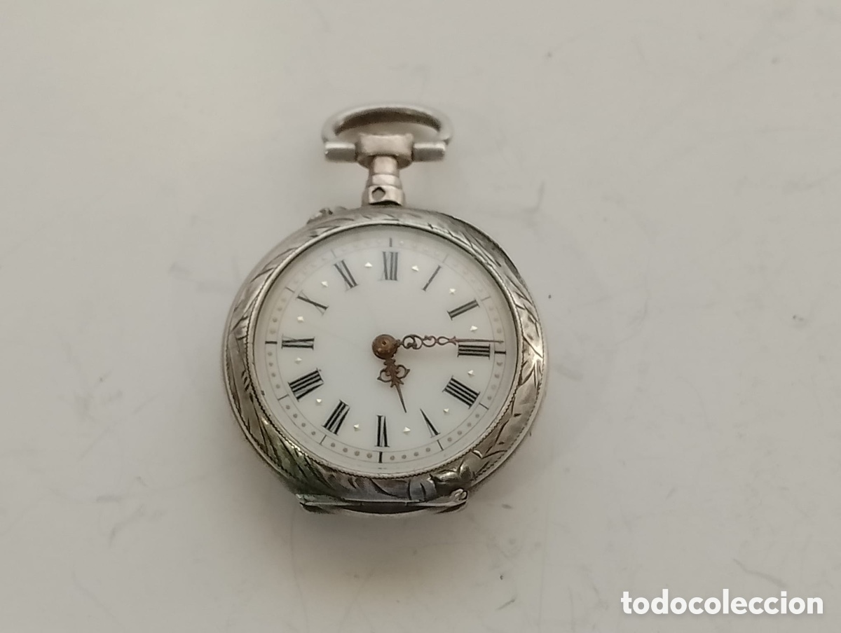 Relojes de bolsillo: Reloj Bolsillo Antiguo Plata Sello Cangrejo Grabado Flores