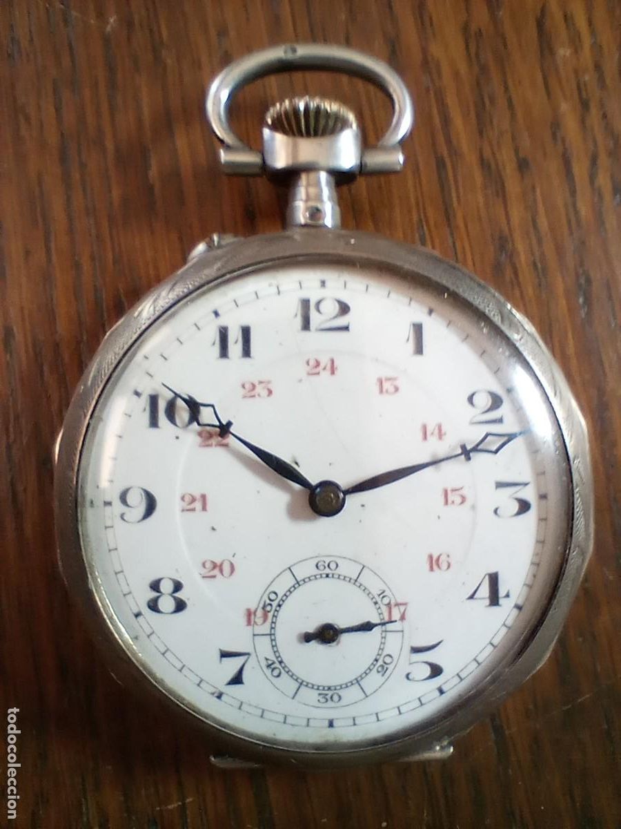 Relojes de bolsillo: Reloj Parrenin (HP) en plata maciza. En funcionamiento.