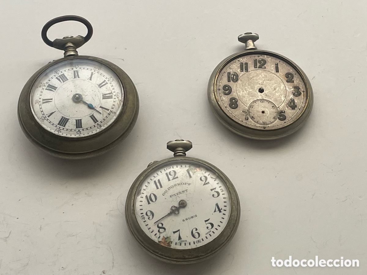 Relojes de bolsillo: Lote de 3 relojes de bolsillo antiguos incompletos - para piezas