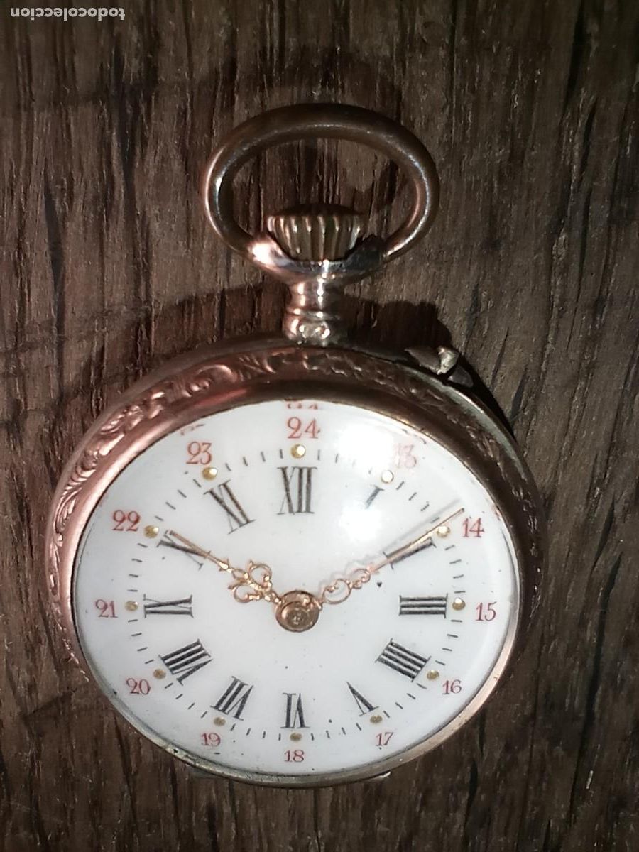 Relojes de bolsillo: Reloj suizo de monja para zurdos en plata y oro