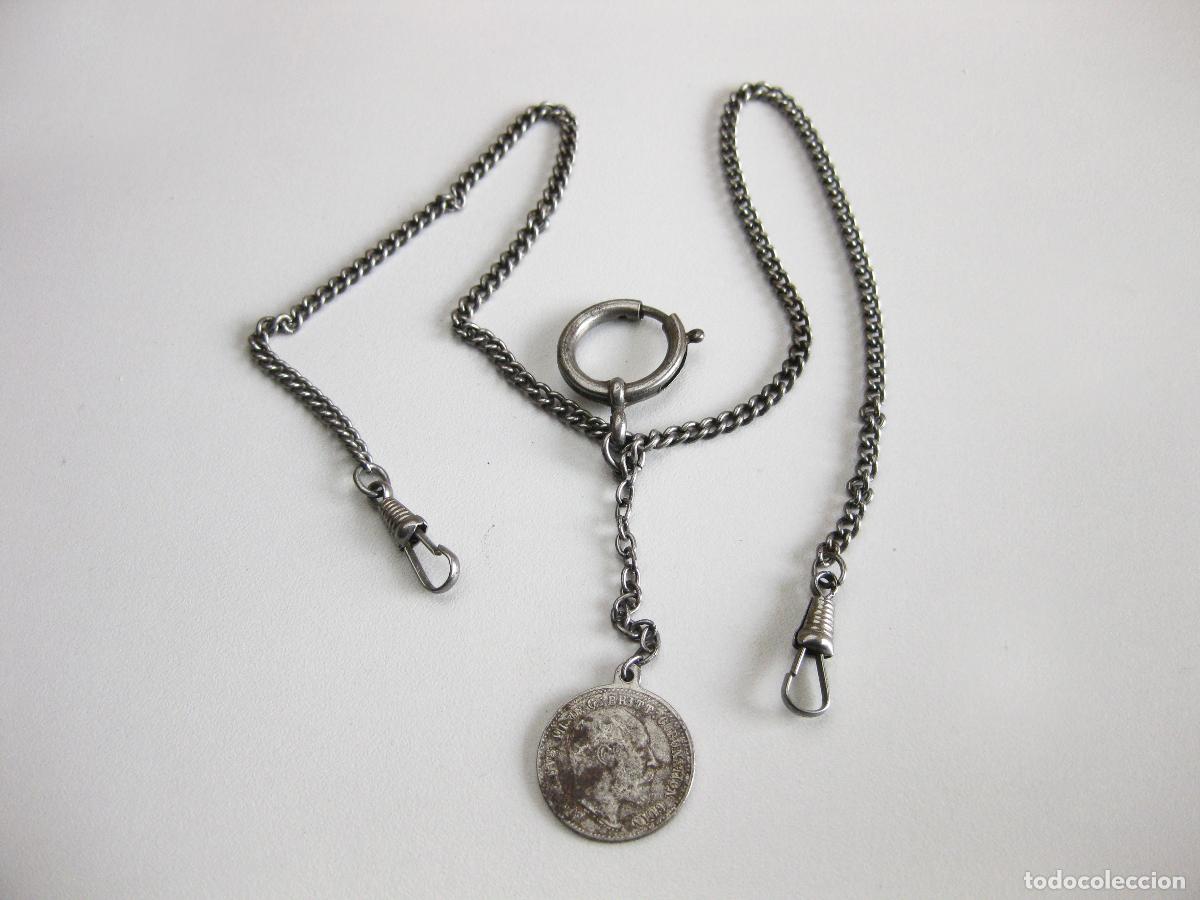 Relojes de bolsillo: ANTIGUA CADENA DE RELOJ CON LA MEDALLA BRIT&Aacute;NICA DE LA CORONACI&Oacute;N DE EDUARDO VII. 1911