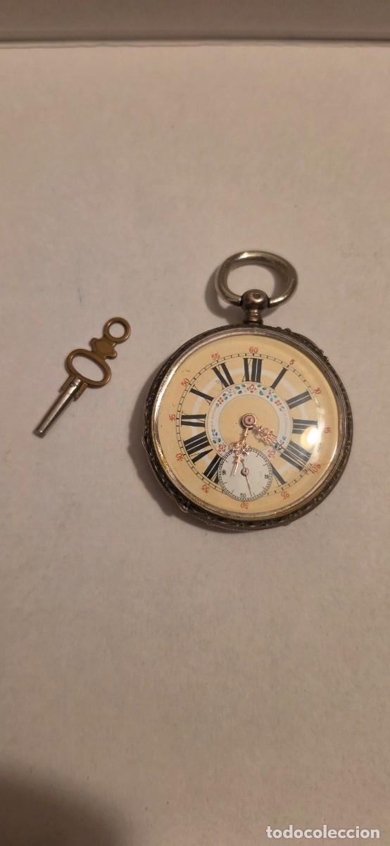 Relojes de bolsillo: Precioso reloj bolsillo plata esfera porcelana y funcionando