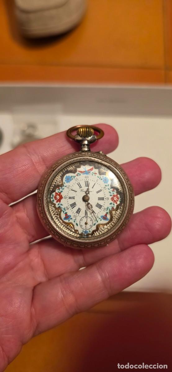 Relojes de bolsillo: Precioso reloj bolsillo plata esfera porcelana y funcionando