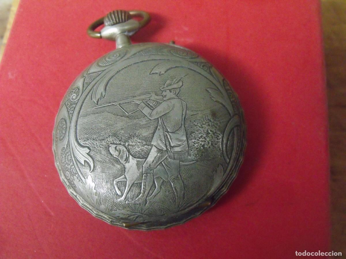 Relojes de bolsillo: antiguo reloj bolsillo en metal-a&ntilde;o 1920-grabados caza-lote 259-101
