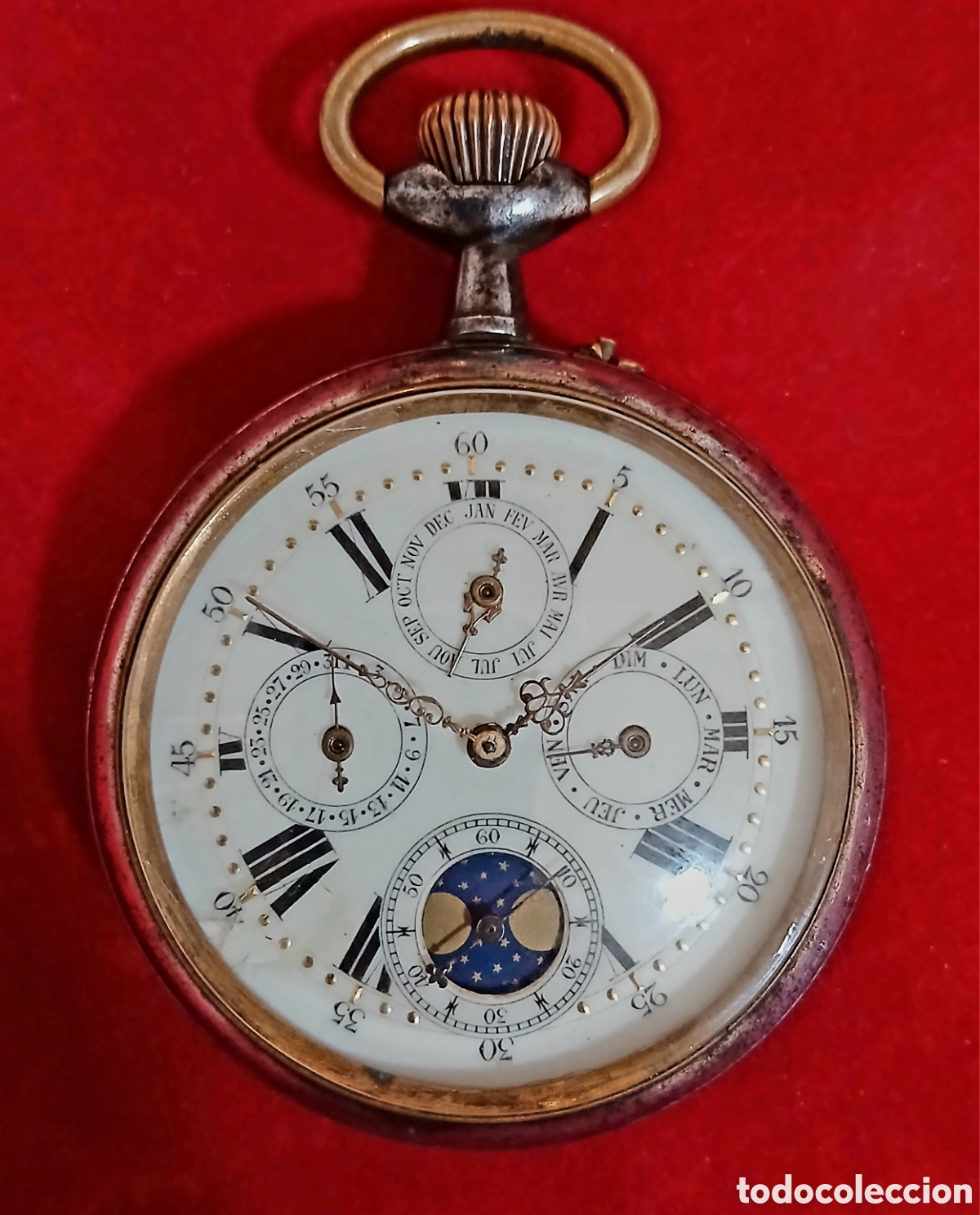 Relojes de bolsillo: Reloj de bolsillo triple calendario y fase lunar