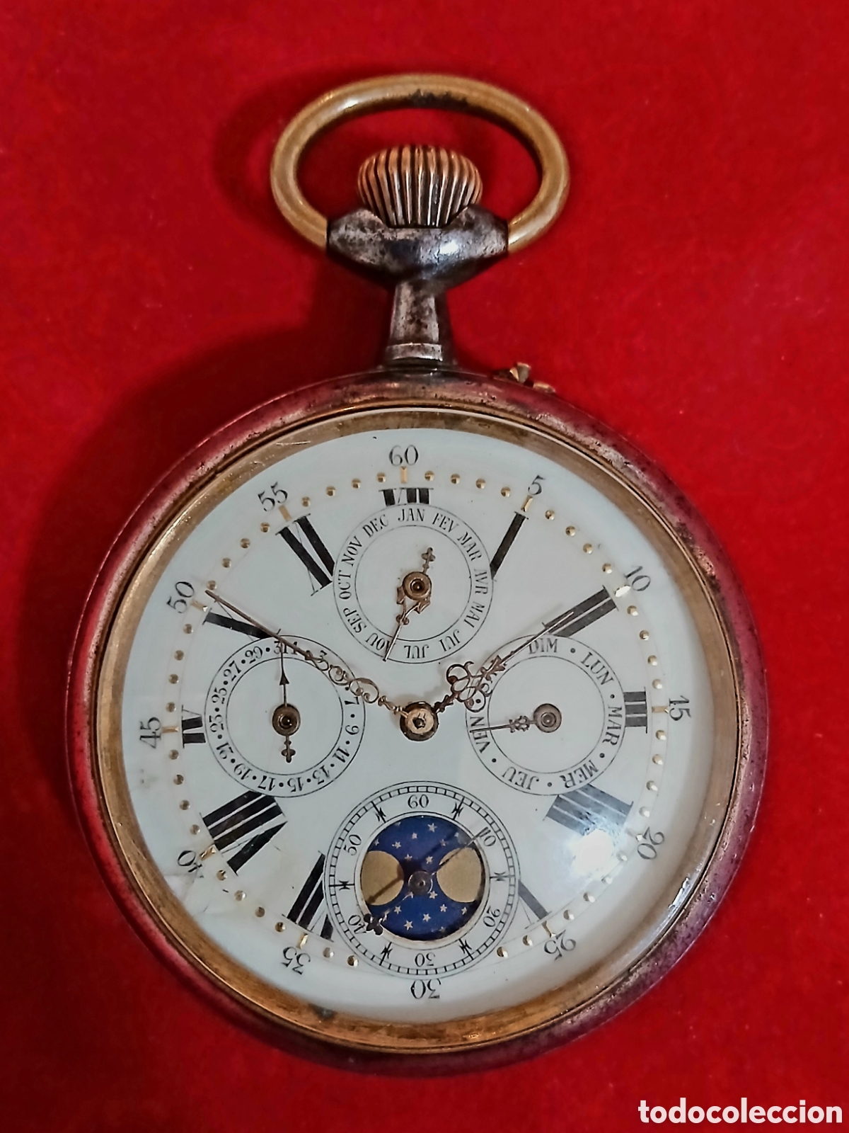 Relojes de bolsillo: Reloj de bolsillo triple calendario y fase lunar