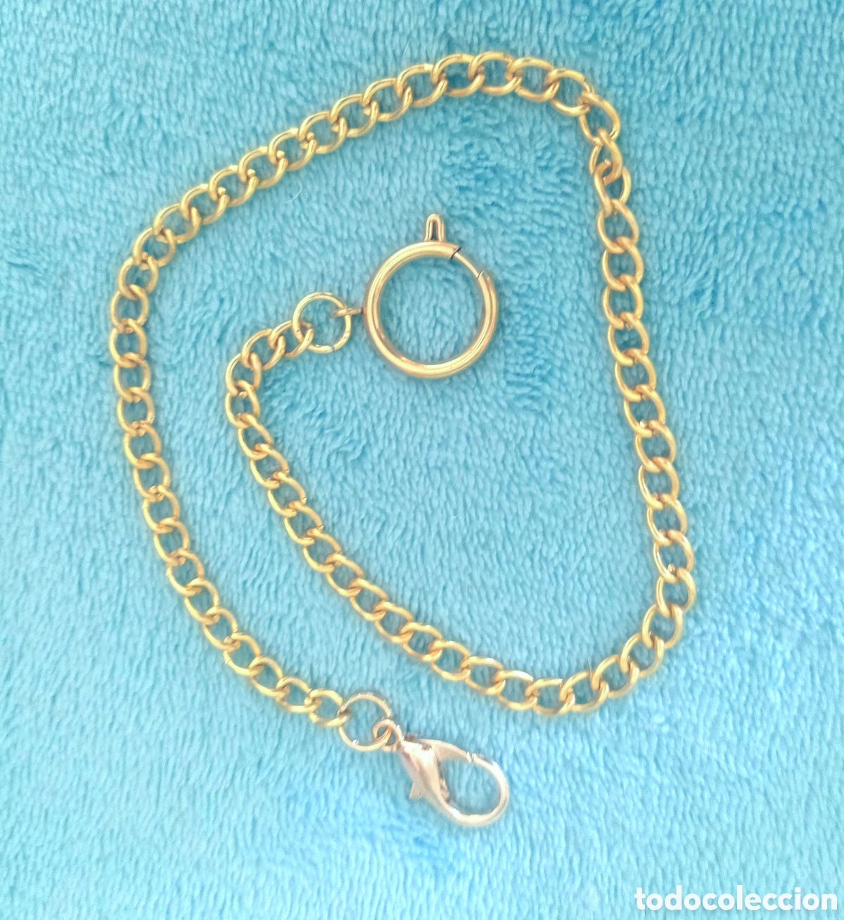 Taschenuhren: Leontina cadena de reloj de bolsillo de eslabones con cierre de muelle de anilla Dorada y mosquet&oacute;n