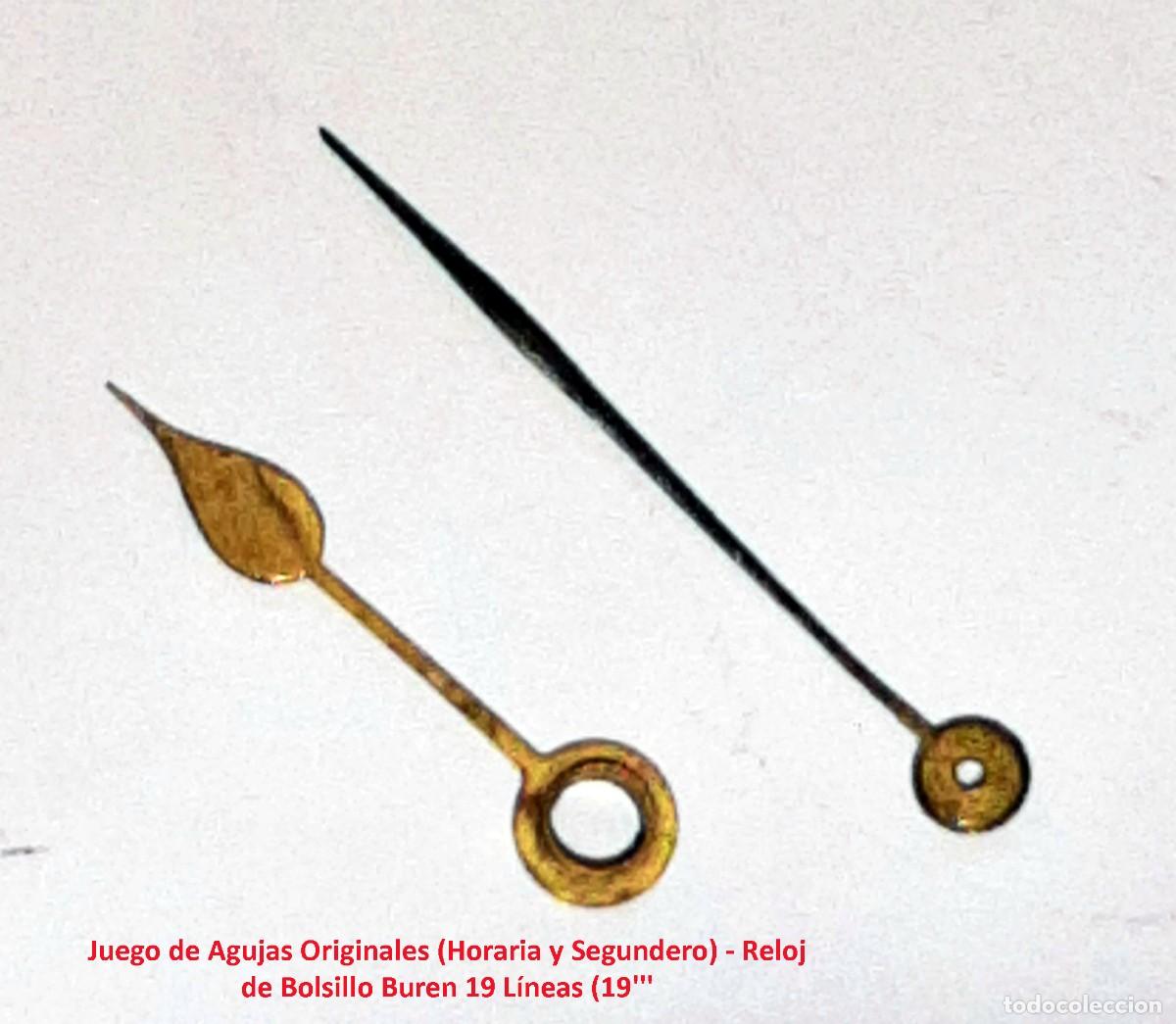 Relojes de bolsillo: Juego de Agujas Originales (Horaria y Segundero) - Reloj de Bolsillo Buren 19 L&iacute;neas (19''' - X