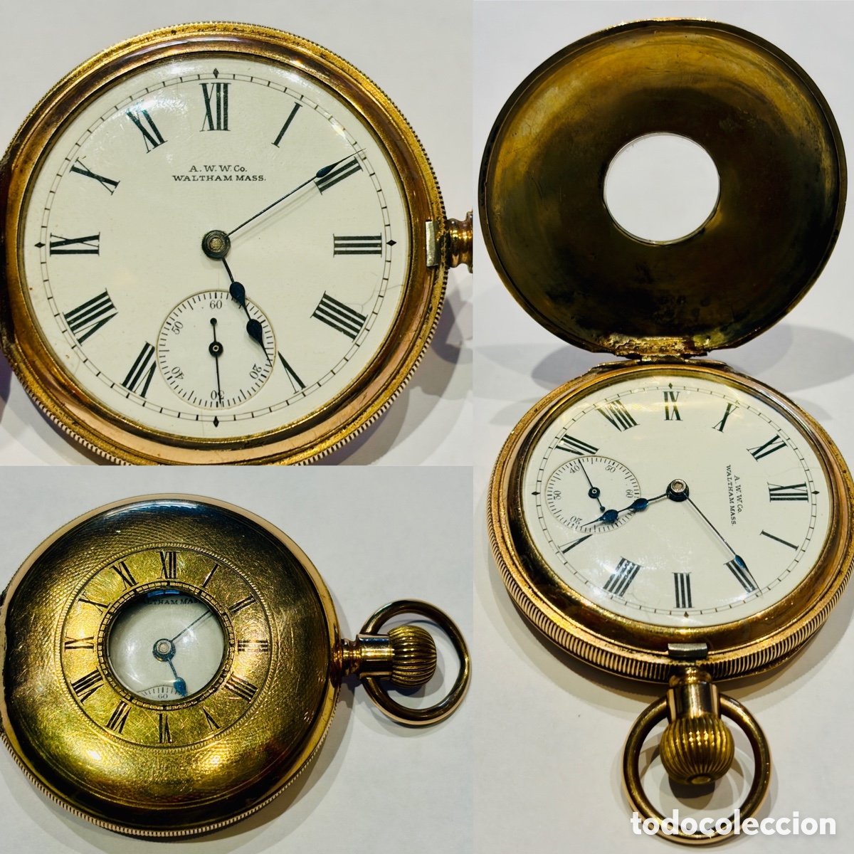 Orologi da taschino: Reloj de bolsillo Waltham hacia 1898, media saboneta, FUNCIONA chapado laminado en oro de 14K
