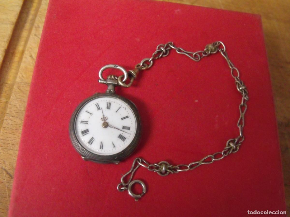 Relojes de bolsillo: antiguo reloj BOLSILLO EN PLATA PUNZONADA-TOQUES ORO-A&Ntilde;O1900--LOTE 259-101-LEONTINA PLATA-FUNCIONA