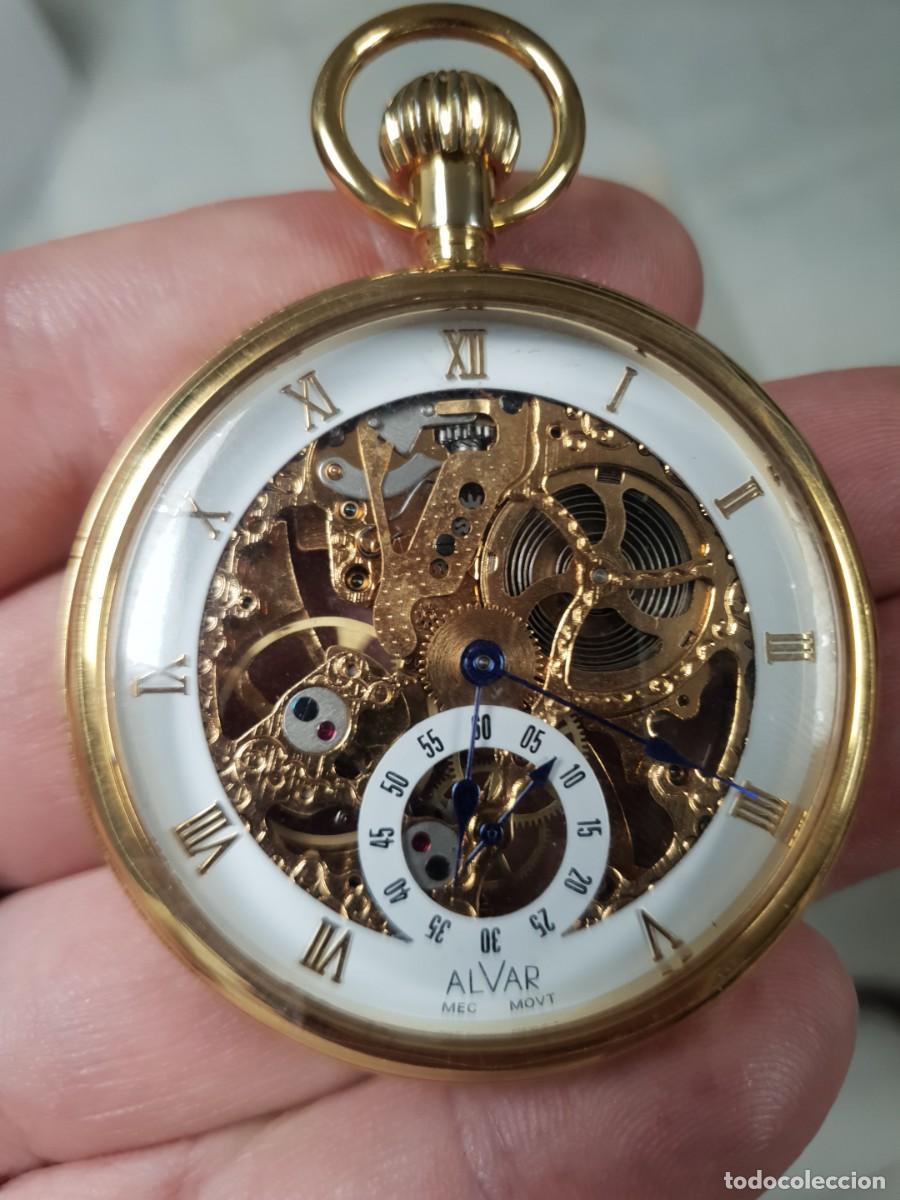 Relojes de bolsillo: Reloj de bolsillo Alvar esqueletor como nuevo chapado oro
