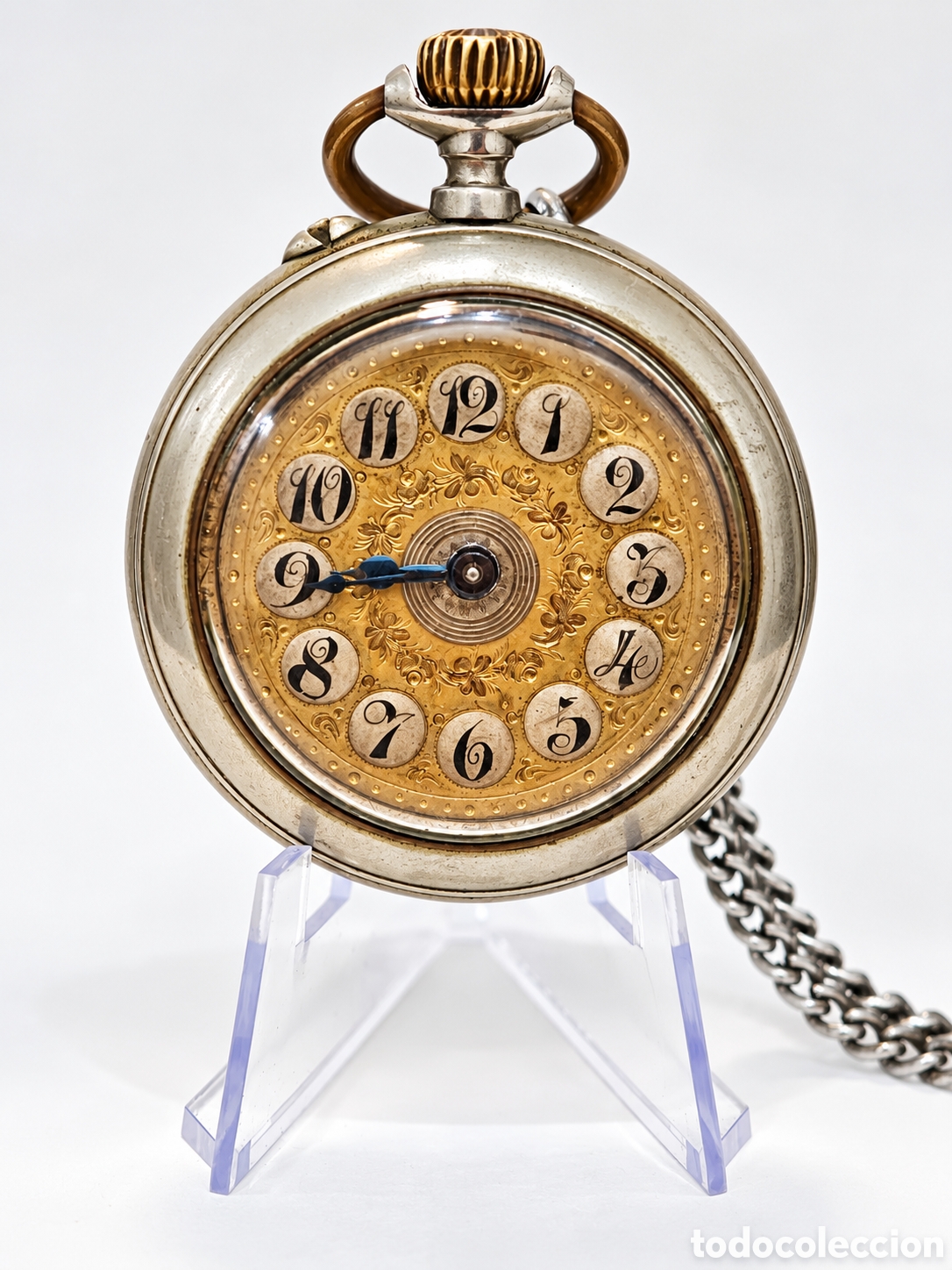 Relojes de bolsillo: Singular reloj de bolsillo antiguo de &eacute;poca victoriana / Art Nouveau (c. 1900), 50mm
