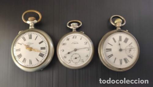 Relojes de bolsillo: Tres relojes de bolsillo antiguos de las marcas: 'AILETTE', 'EXORA' y 'LIGNE DROITE-ANCRE'...