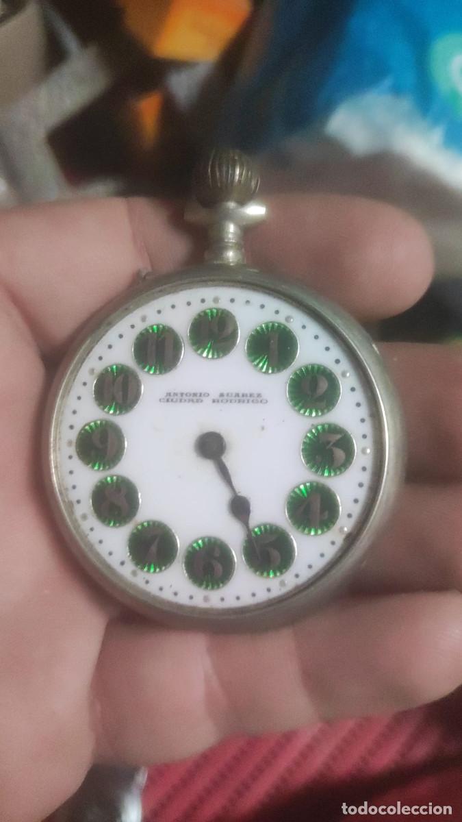 Relojes de bolsillo: Reloj de Bolsillo Antiguo Antonio Suarez Ciudad Rodrigo - Esfera Porcelana N&uacute;meros Verdes Catafote -