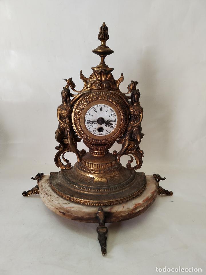 Relojes de pared: reloj sobremesa de cuerda en bronce y marmol - Foto 1
