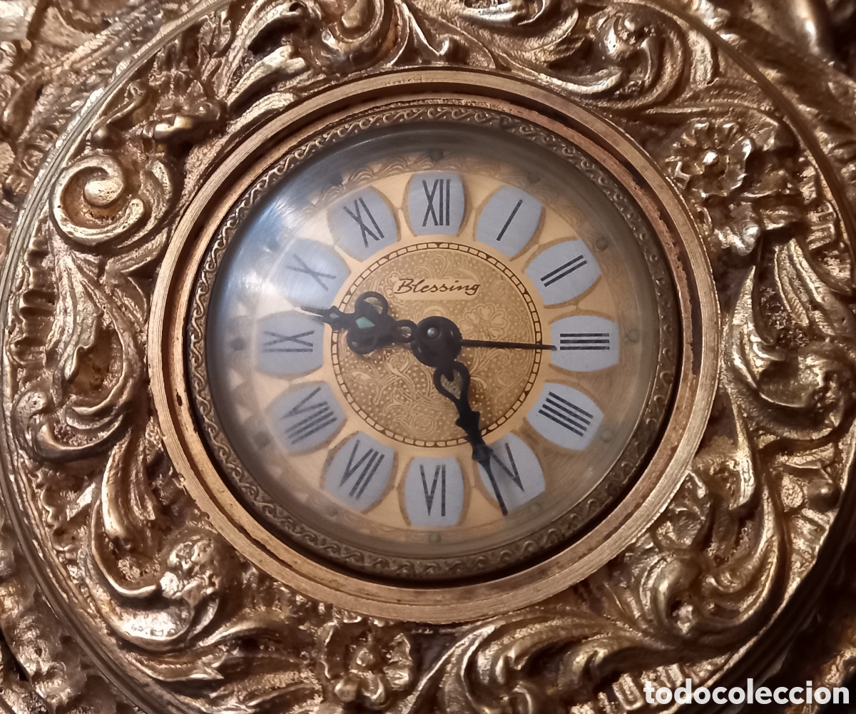 Relojes de pared: Antiguo reloj de pared &rdquo;Blessing&rdquo; West Germany placa de bronce - Foto 4