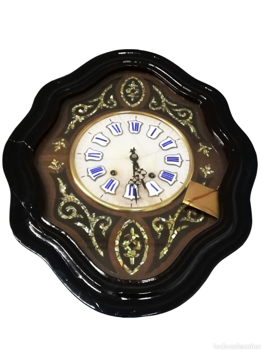 Relojes de pared: RELOJ DE PARED OJO DE BUEY NEGRO CON INCRUSTACIONES DE NACAR