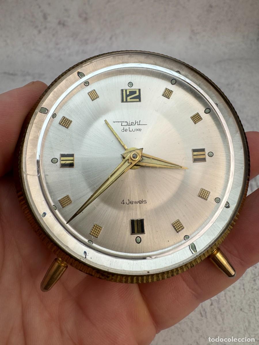 Relojes de pared: Vintage German Mechanical Alarm Clock Diehl de Luxe, 4 Jewels, Mid Century Desk Clock 1950s