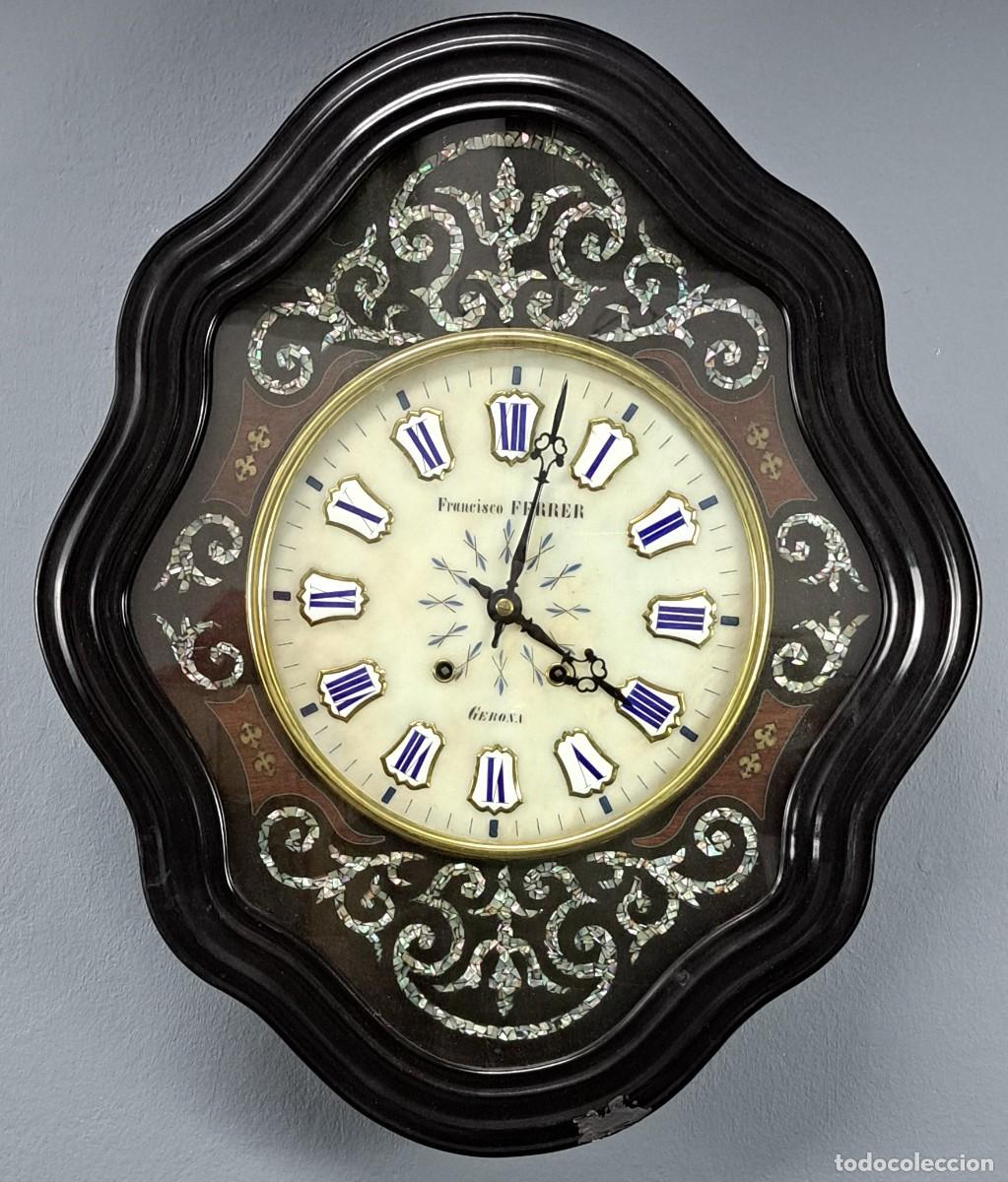 Relojes de pared: Reloj de pared Isabelino, Francisco Ferrer &ndash; Gerona, Siglo XIX, funciona