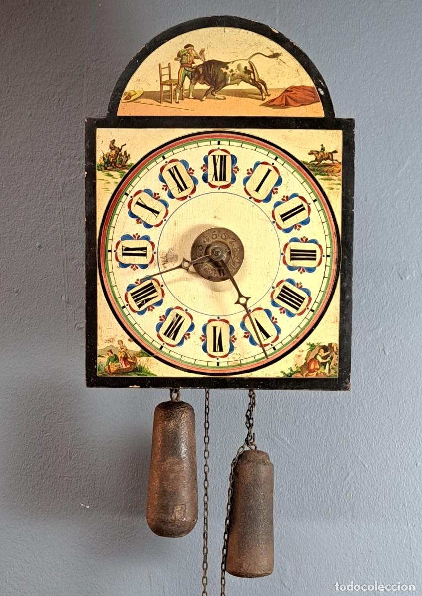 Relojes de pared: Reloj de pared ratera con escenas taurinas, siglo XIX o principios del XX Reloj ratera de pared con