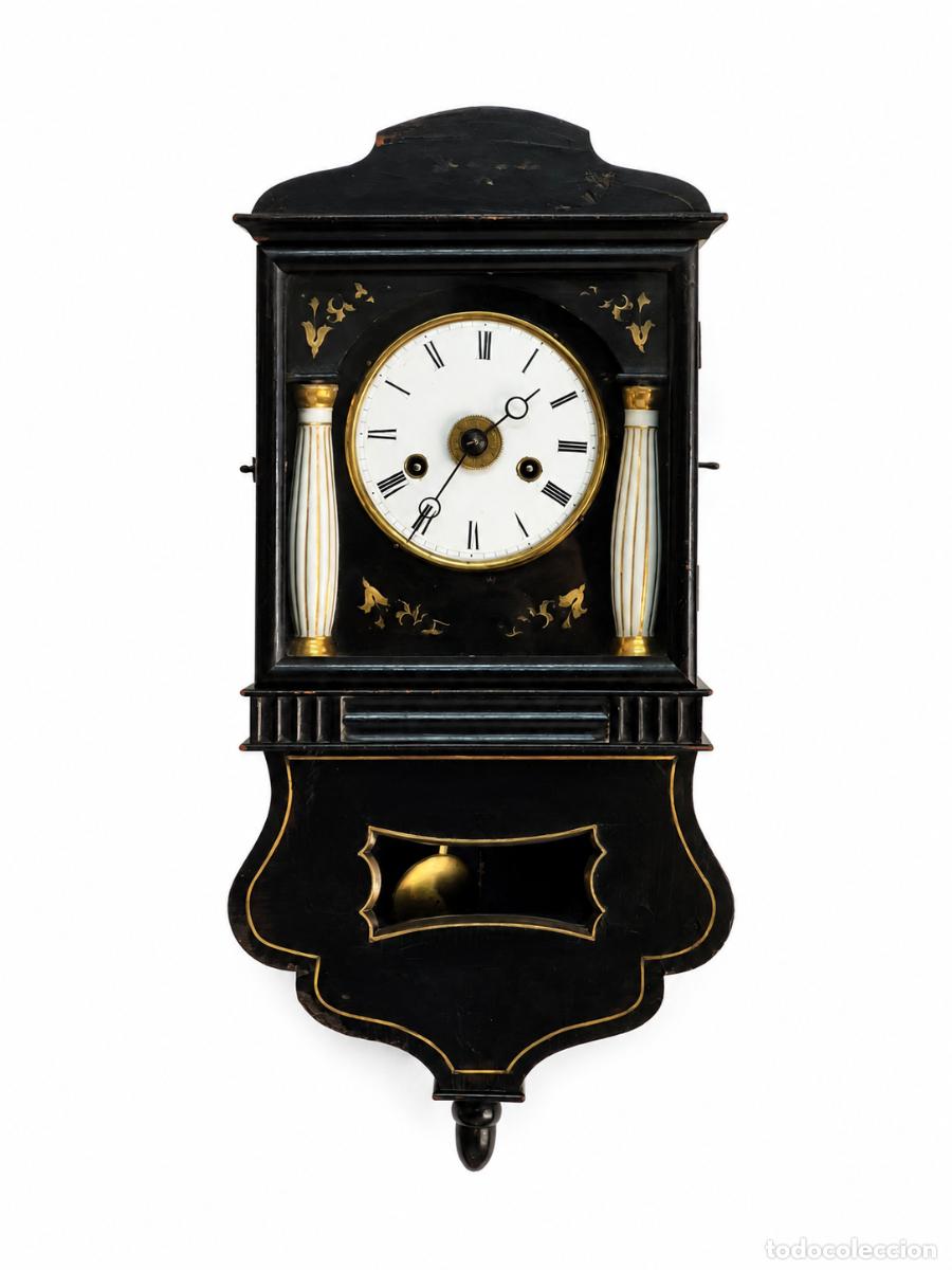 Relojes de pared: Antiguo Reloj de Pared Selva Negra, Alemania - Funciona - Completo - S.XIX - Madera Ebonizada