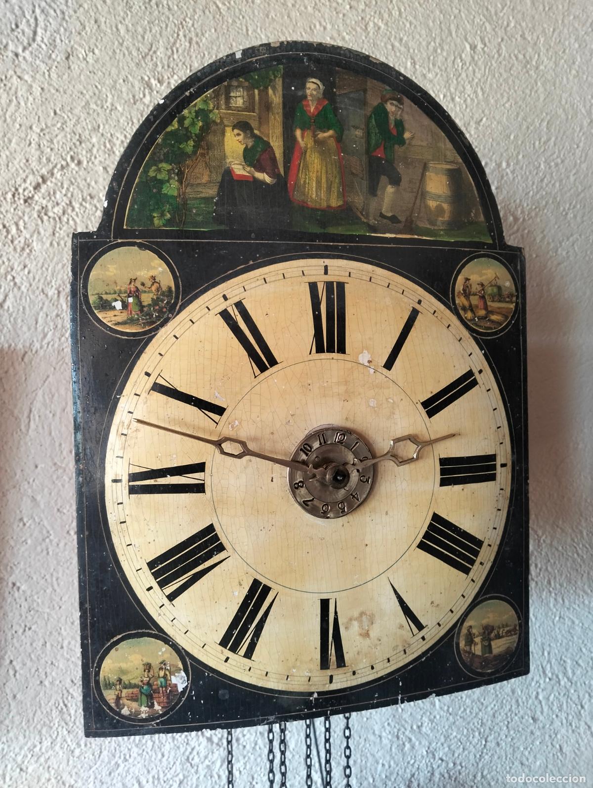 Rel&oacute;gios de parede: Reloj antiguo de pared de carga manual de la selva negra con mecanismo 2 campanas del siglo XIX