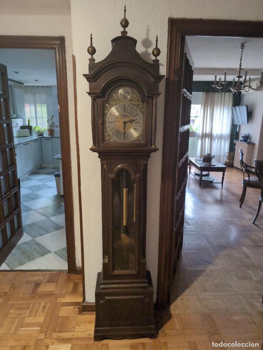 Relojes de pared: Reloj de pie Bell's de madera &ndash; P&eacute;ndulo y pesas &ndash; Esfera decorada &ndash; Tempus Fugit