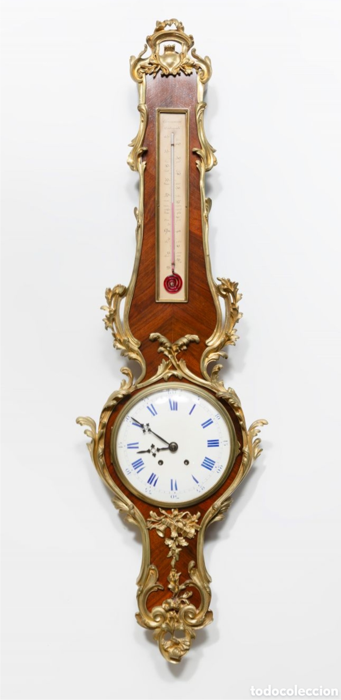 Orologi da parete: Reloj de pared con term&oacute;metro; Francia tercer cuarto del s. XIX.