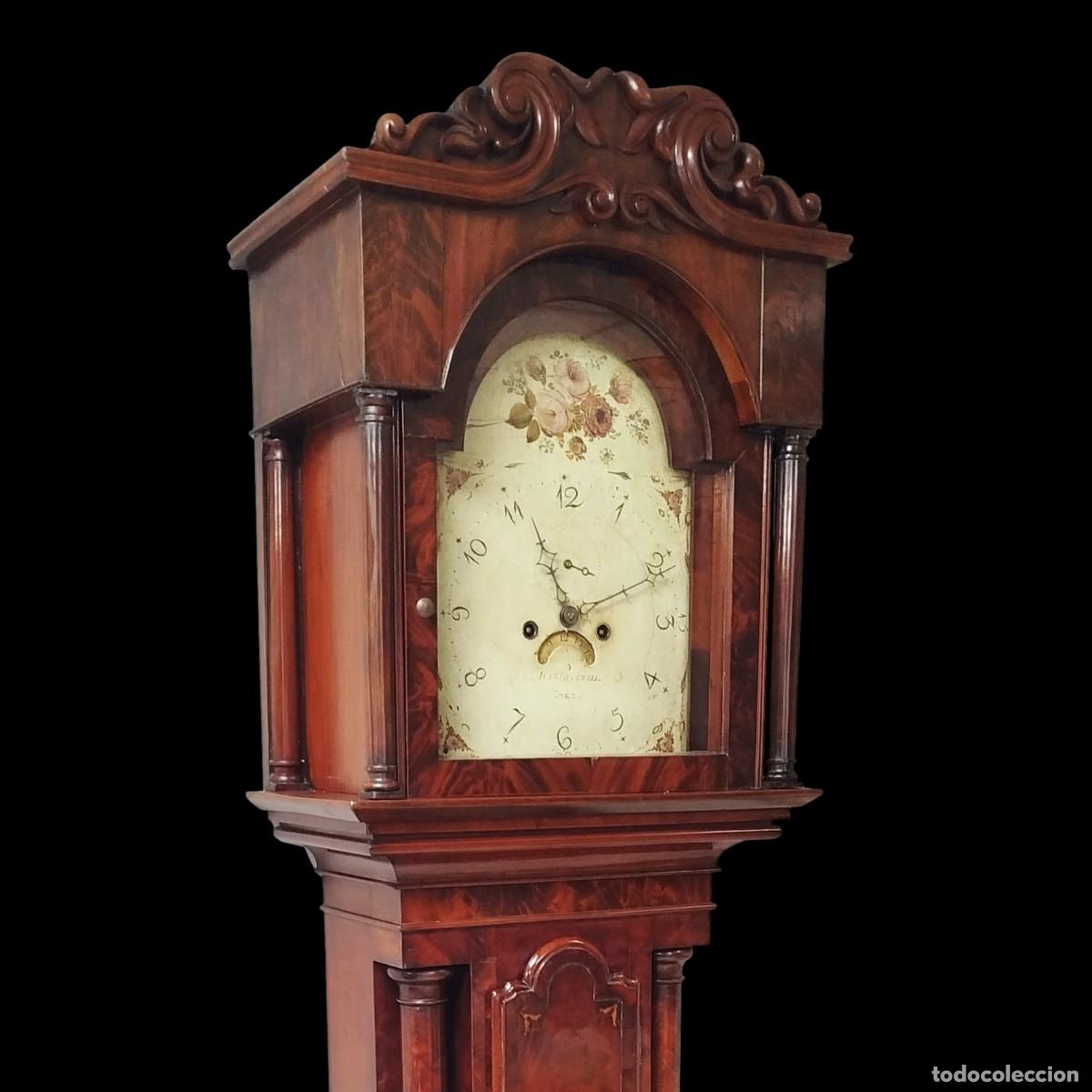 Horloges de parquet: RELOJ GRANDFATHER INGLES WALKER & FINNEMORE DE PALMA DE CAOBA Y MARQUETERIA