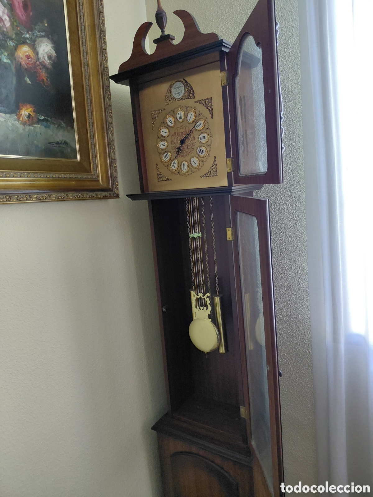 Relojes de pie: Reloj de pie cl&aacute;sico de madera con p&eacute;ndulo y soner&iacute;a - Foto 4