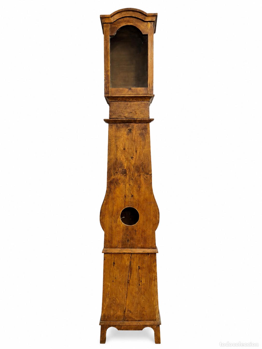 Relojes de pie: Antigua Caja de Reloj de Pie, Morez - Madera de Pino - Sello L.T.R - Restos de Policrom&iacute;a - S. XIX