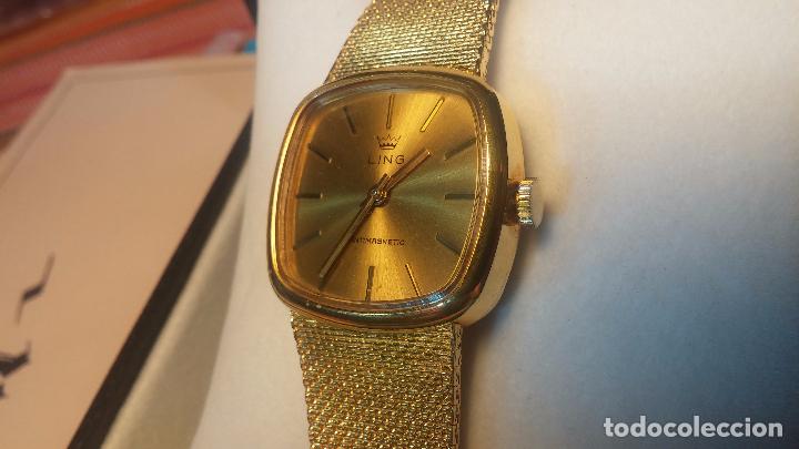 Relojes de pulsera: Botito muy botito reloj antiguo de cuerda UNISEX dorado LING para fiestas o eventos - Foto 12 - 102402227
