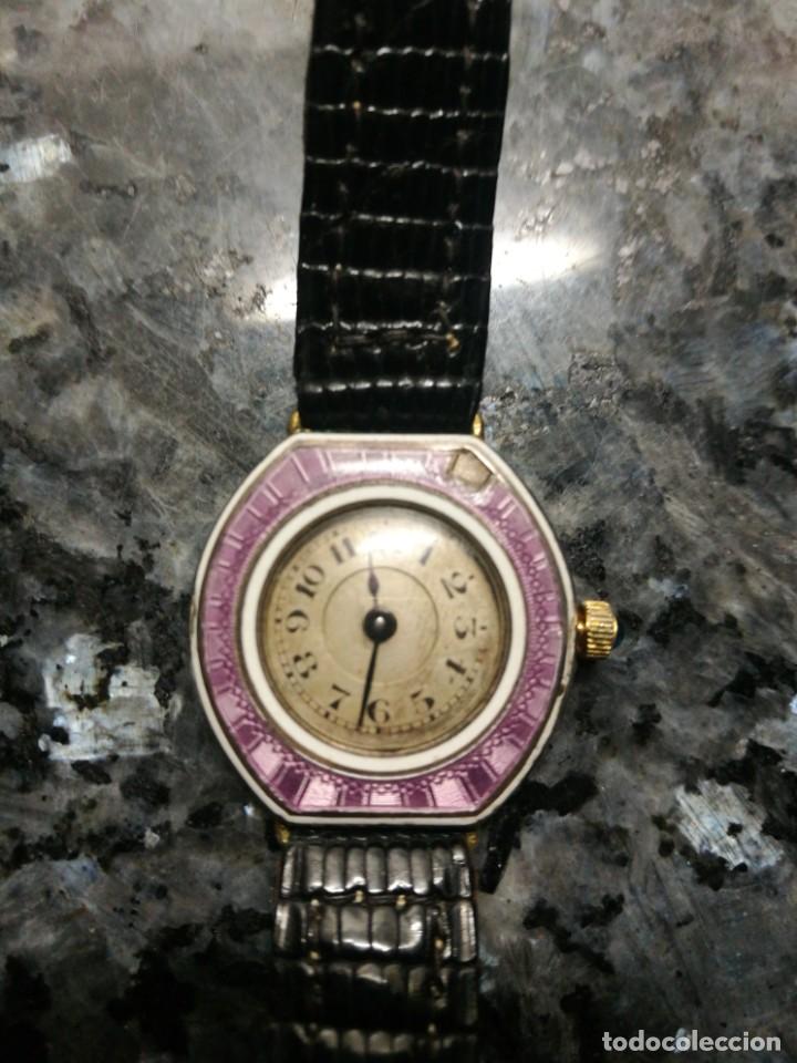 Relojes de pulsera: Reloj dama, sin marca. Chapado en oro y bisel esmaltado. - Foto 1