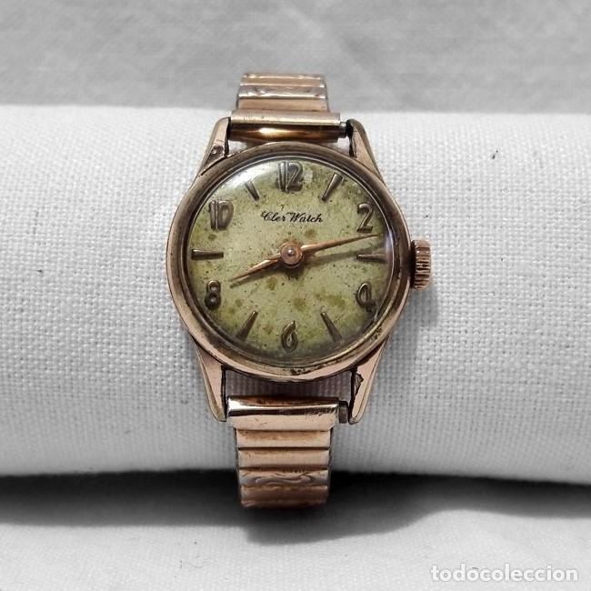 Relojes de pulsera: RELOJ PULSERA CLER WATCH-CALIBRE F 4022 (FELSA)-15 JEWEL-SWISS-PLAQUE ORO-CORREA FIXO FLEX. A&Ntilde;OS 50.