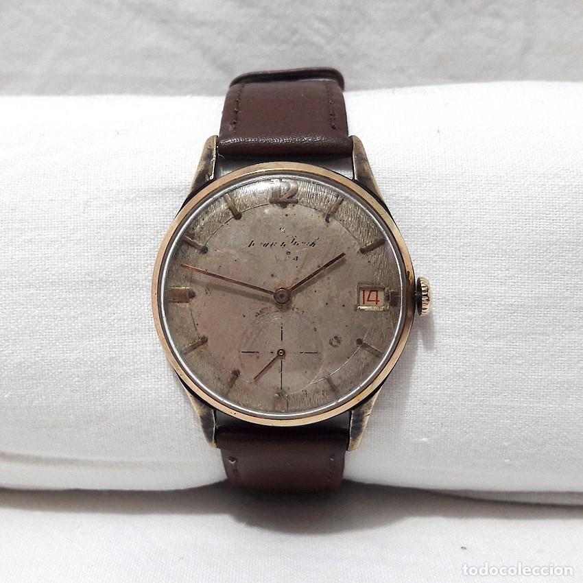 Relojes de pulsera: RELOJ MERCURY WATCH-CALIBRE AS 1560-17 RUB&Iacute;S-SWISS-CALENDARIO-CHAPADO ORO-CORREA PIEL. A&Ntilde;OS 50