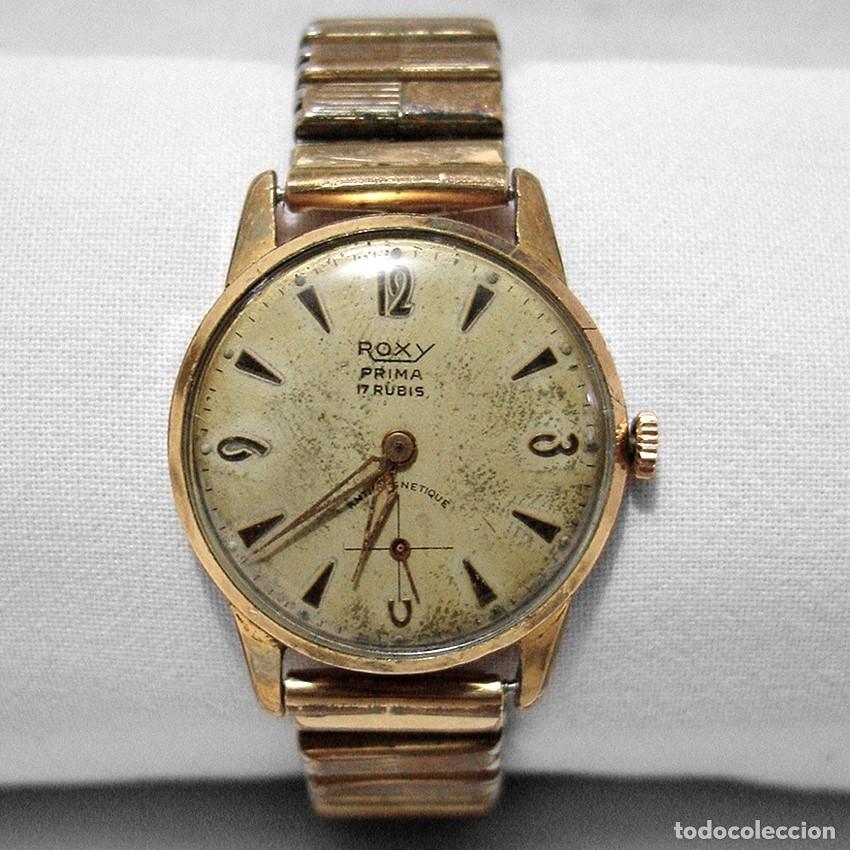 Relojes de pulsera: RELOJ SUIZO ROXI PRIMA-17 RUB&Iacute;S-CHAPADO ORO-SEGUNDERO-SWISS MADE-30 MM-CORREA ACERO-A&Ntilde;OS 50.