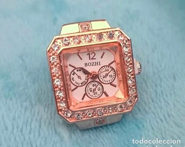 Relojes de pulsera: Original Anillo _ Reloj Color oro rosa cuadrado 3 c&iacute;rculos con incrustaciones brillantes 2cm Ancho.