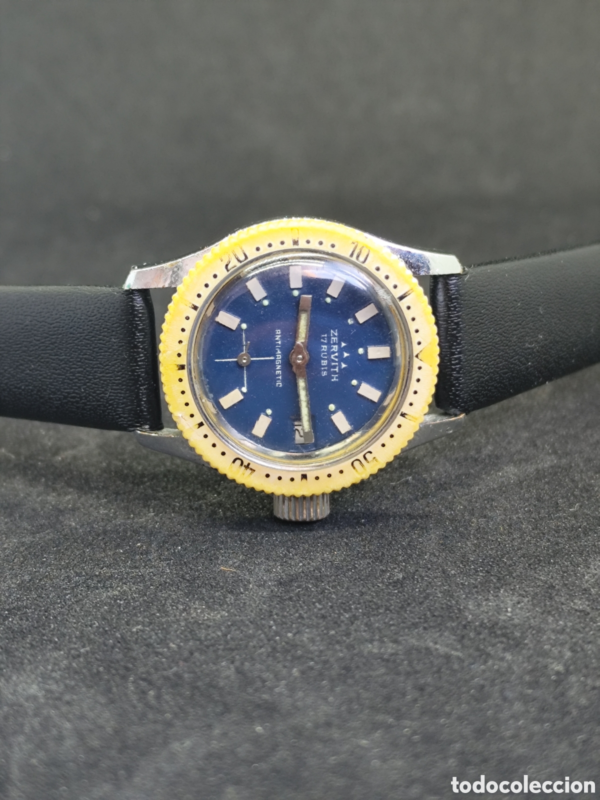 Relojes de pulsera: Reloj Zervith diver vintage azul bisel amarillo