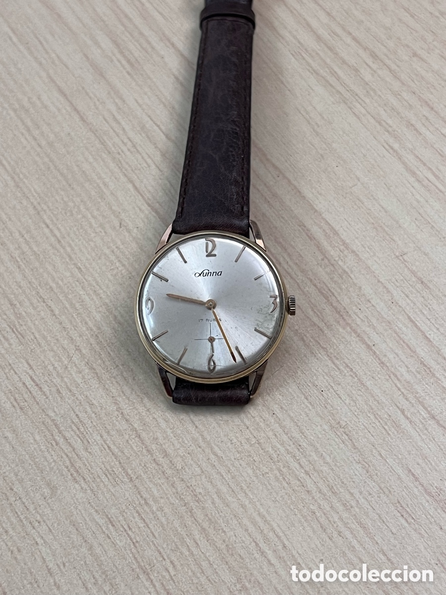 Relojes de pulsera: ✅ Reloj Lunna carga manual chapado en oro 34 mm