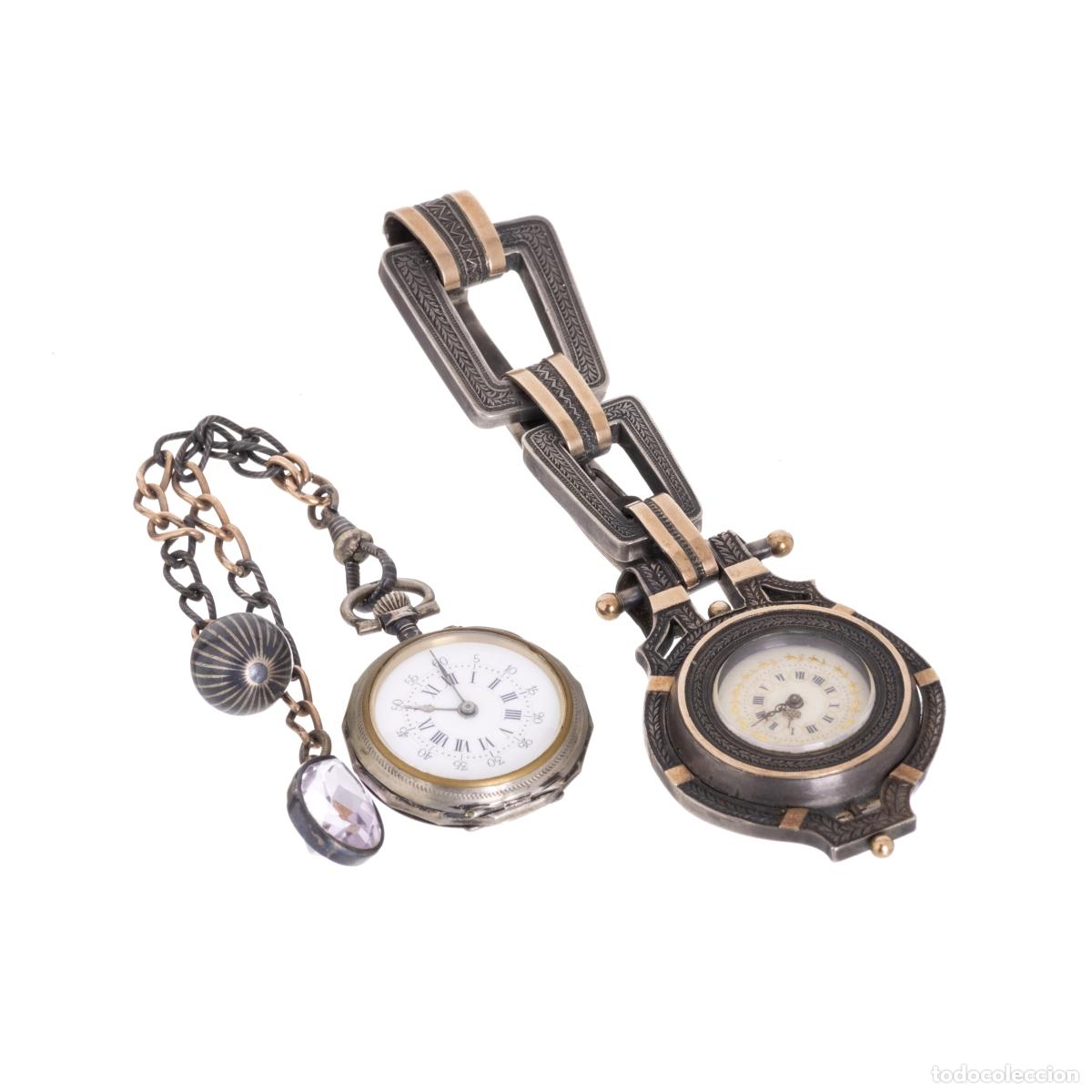 Relojes de pulsera: Relojes - Dos relojes de plata y oro - Siglo XIX